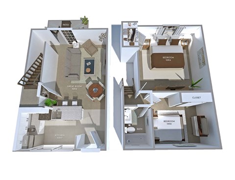 Floor plan for 2 beds, 1 bath, 840 sqft